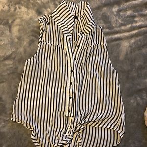 Striped self tie crop top in Navy blue & white